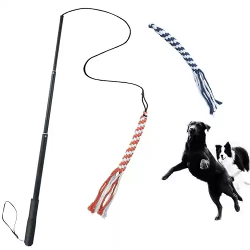 ASOCEA Dog Extendable Teaser Wand Pet Flirt Stick Pole Puppy Chasing Tail. Interactive Toy for Small, Medium, and Large Dogs.