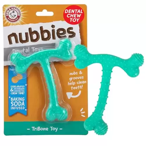 Arm & Hammer Nubbies T-Bone Dental Dog Chew Toys - Peanut Butter Flavor - Durable Nylon Teeth Cleaning Bone for Chewers to Help Remove Plaque and Tartar