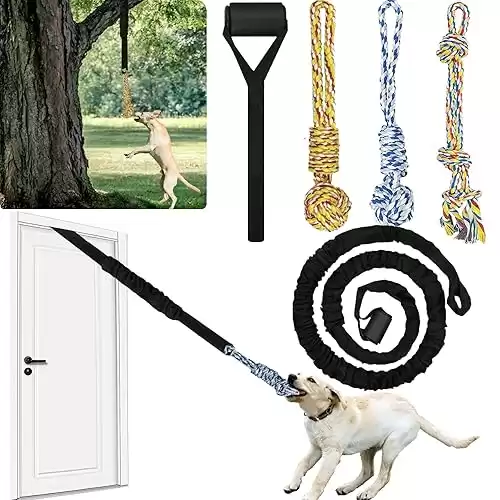 Dog Bungee Rope Tug War Toy for Small, Medium, and Large Dogs. Indoor/Outdoor Tree Hanging Toy for Exercise for Solo Play.